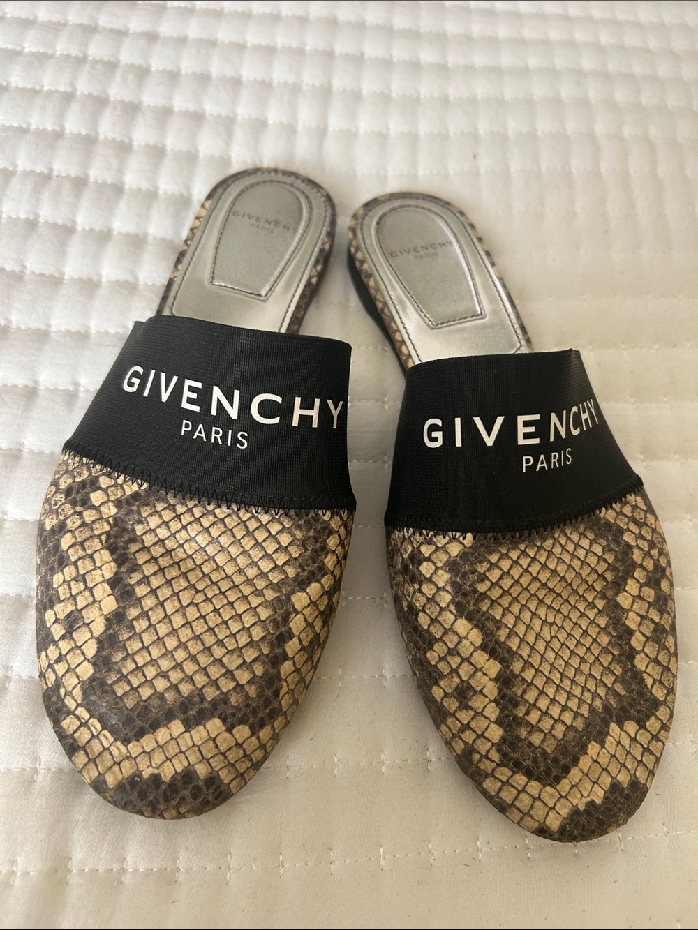Givenchy Bedford Logo Snake-Print Slip-On Mules